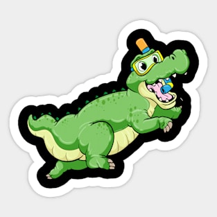 Dinosaur at Swimming with Diving goggles Sticker